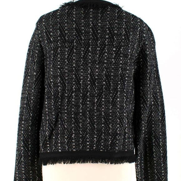 Diane von Furstenberg Sheila Metallic-Tweed Black Fringe Knit Sweater Jacket - Picture 3 of 14